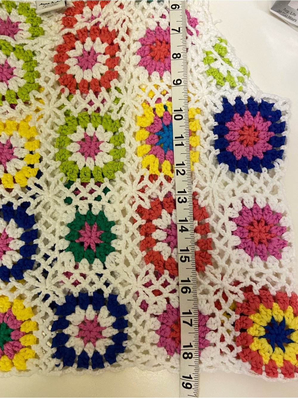 Anna & Ava Granny Square Crochet Colorful Coverup Crop Tank Top Sz L/XL Cotton - Picture 4 of 4